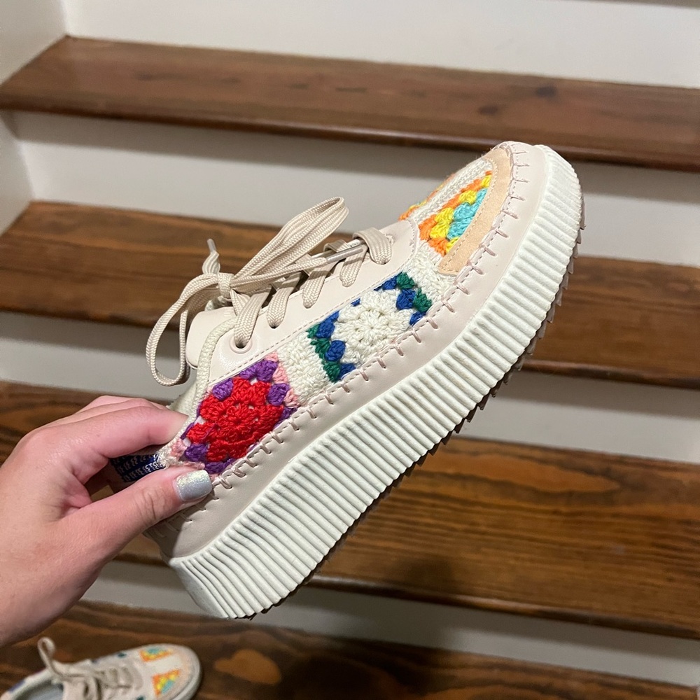 Beige Crochet Accent Platform Sneakers - Women